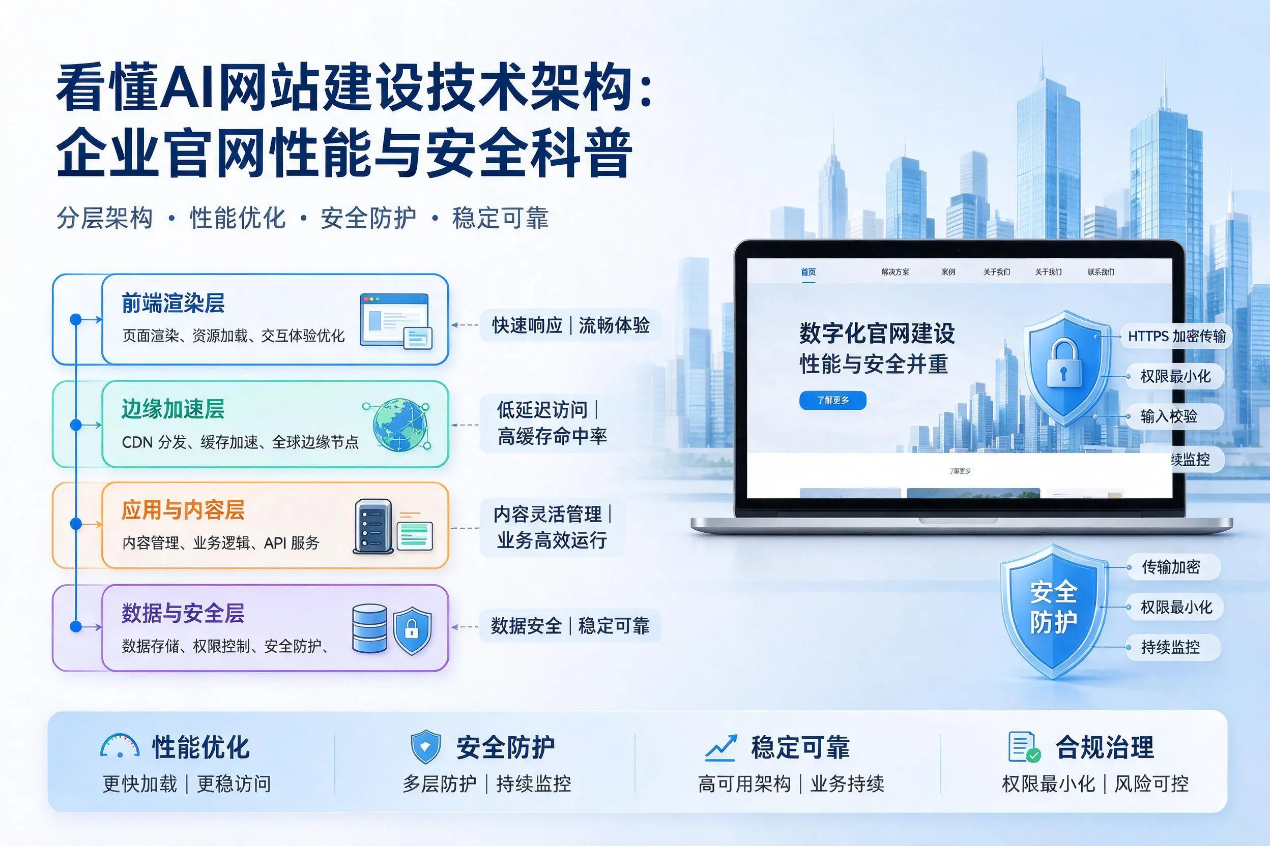 看懂AI网站建设技术架构:烟台企业官网性能与安全科普
