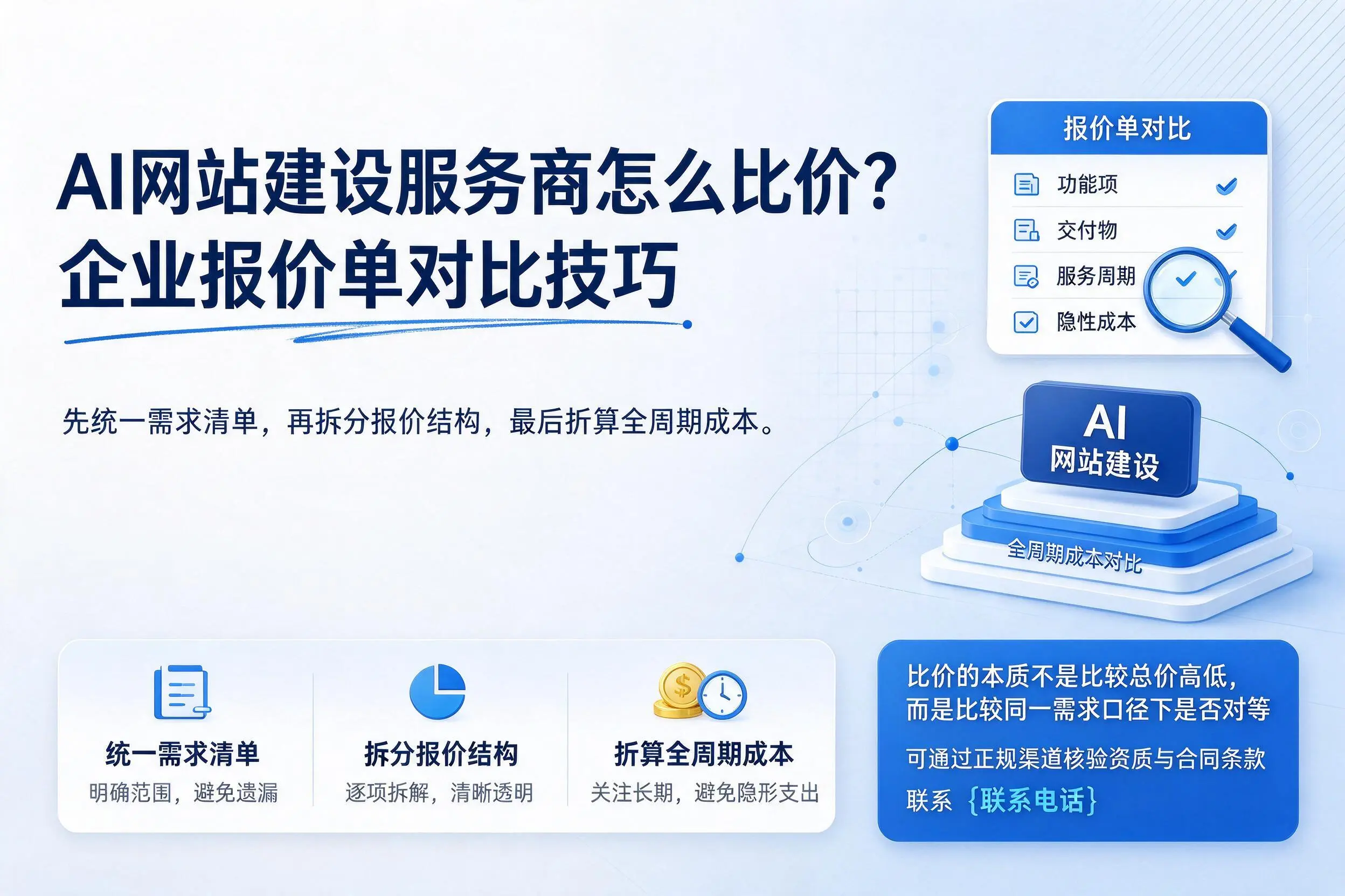 AI网站建设服务商怎么比价?烟台企业报价单对比技巧