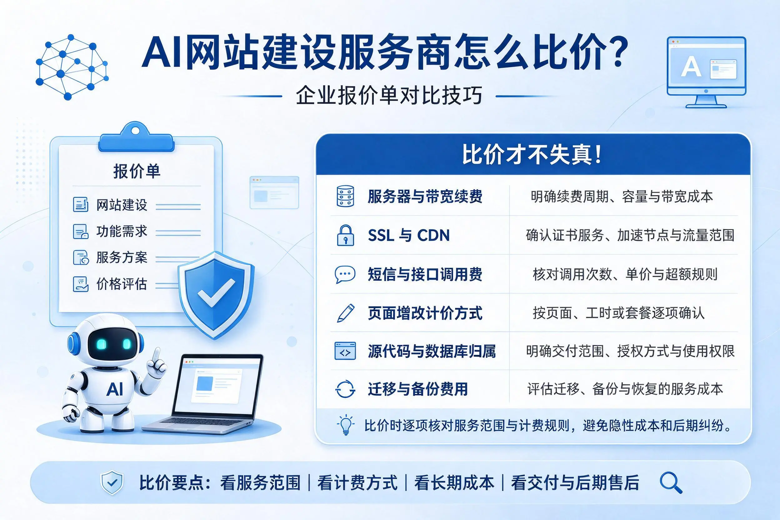 AI网站建设服务商怎么比价?烟台企业报价单对比技巧