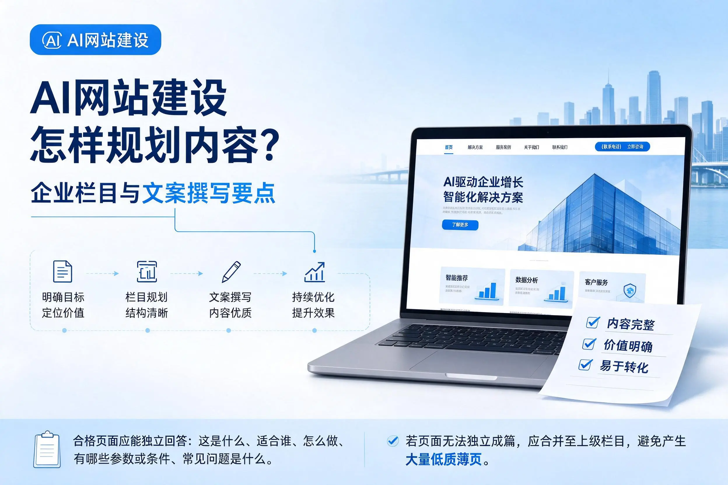 AI网站建设怎样规划内容?烟台企业栏目与文案撰写要点