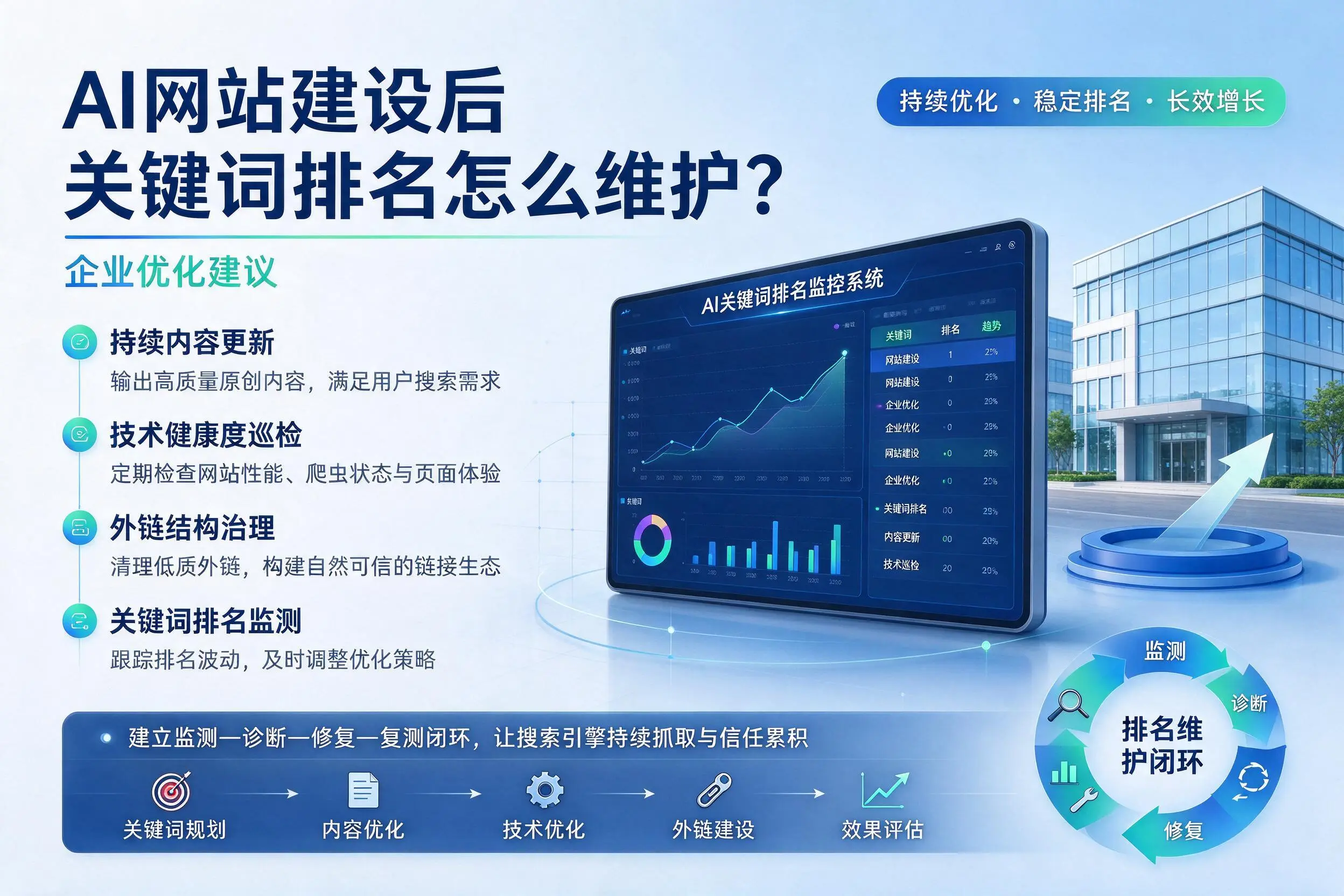 AI网站建设后关键词排名怎么维护?烟台企业优化建议